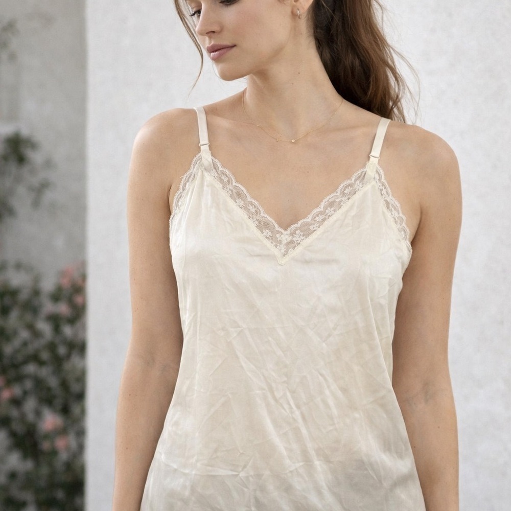 Vintage nylon and lace  cream camisole cottagecore S